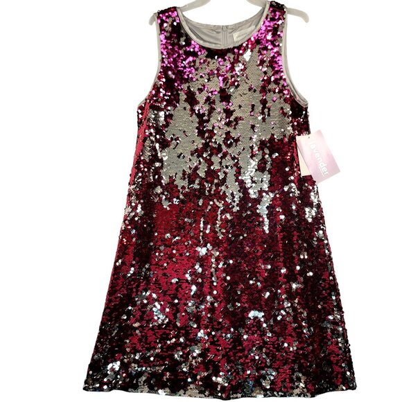 Lavender Girls Sequin Dress Flippable Sequins Silver/Hot Pink/Red Size 14/16 - Picture 1 of 11